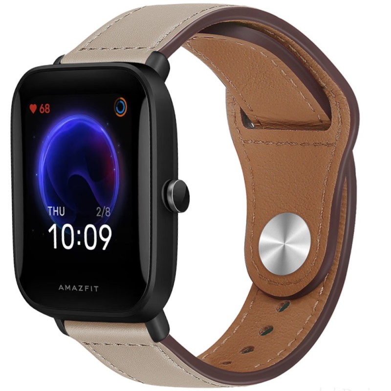 Estuyoya Correa cuero Bucle Amazfit Bip 3 (Pro) blanco perla