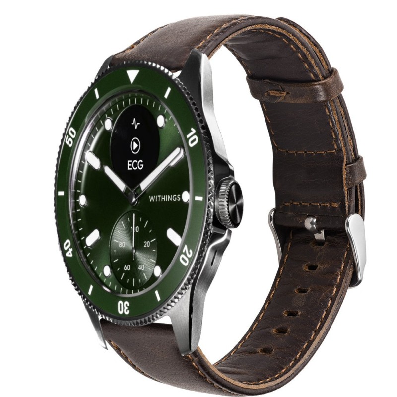 Estuyoya Correa cuero Vintage Withings Scanwatch Nova marrón café