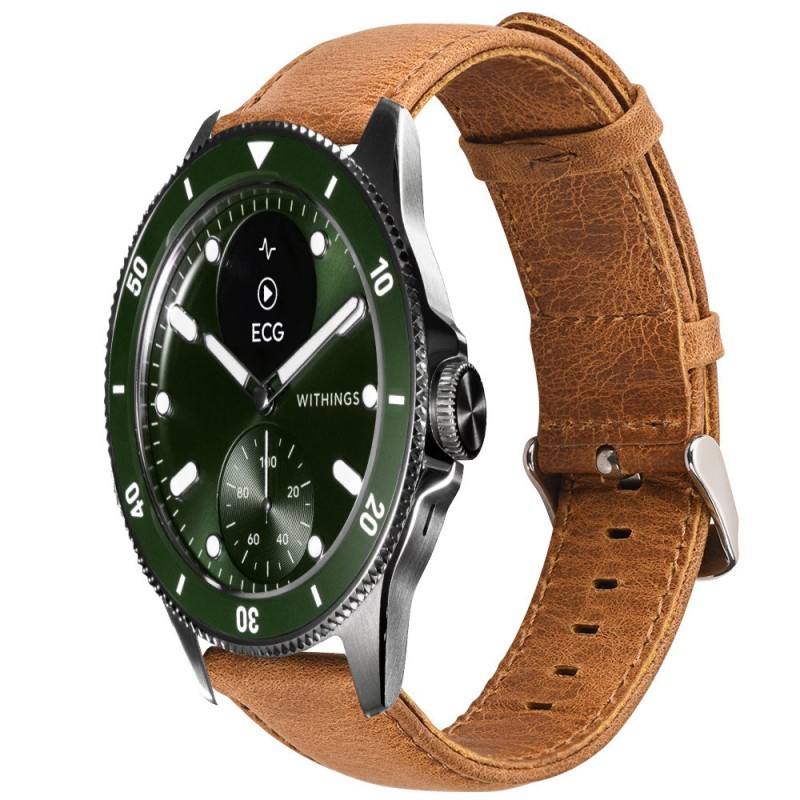 Estuyoya Correa cuero Vintage Withings Scanwatch Nova marrón camel