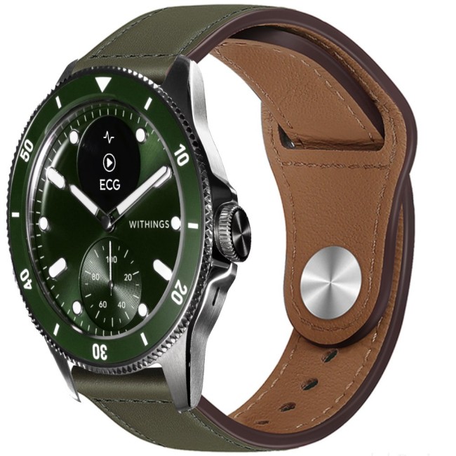 Estuyoya Correa cuero Bucle Withings Scanwatch Nova verde oliva