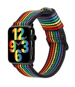 Pulsera de Nailon para Apple Watch colores Orgullo LGBT Arco Iris Black iWatch Series 7 / 6 / 5 / 4 / 3 / 2 / 1 / SE