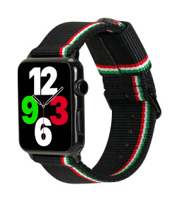 Pulsera de Nailon para Apple Watch bandera de Italia iWatch 45-44-42mm Series 7 / 6 / 5 / 4 / 3 / 2 / 1 / SE - Black