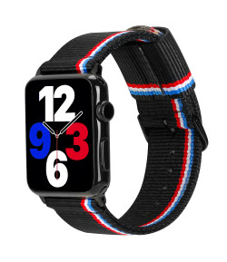 Pulsera de Nailon para Apple Watch bandera de Francia iWatch 45-44-42mm Series 7 / 6 / 5 / 4 / 3 / 2 / 1 / SE - Black