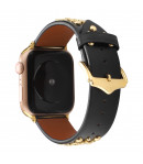 Pulsera de Piel con Tachuelas para Apple Watch Diseño de Cuero Rock Star Exclusivo 38-40mm Series 6/SE/5/4/3/2/1 - Negro
