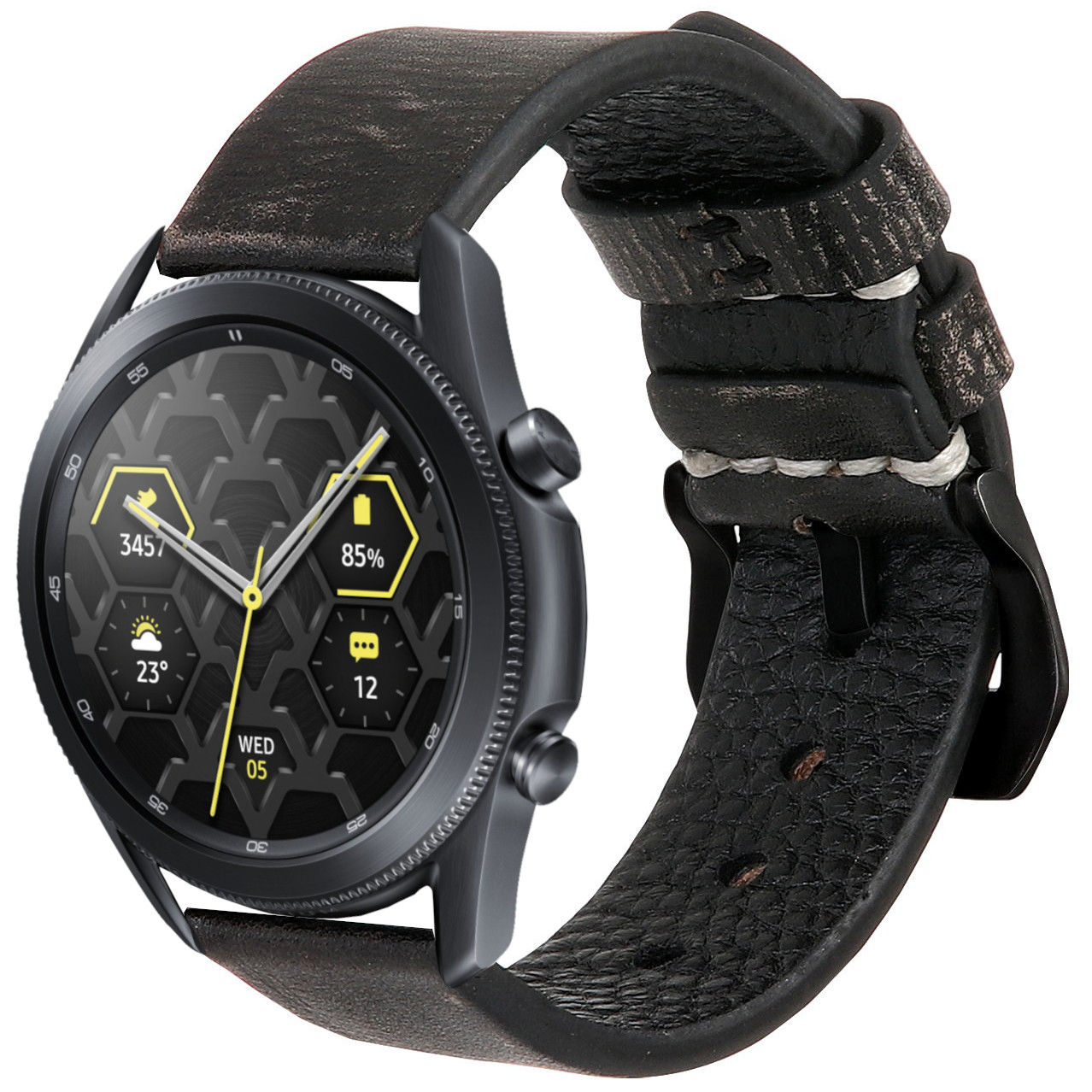 Correa de Cuero para Samsung Galaxy Watch 3 45mm / Gear S3 Frontier /  Classic, Diseño Único Hecha a Mano 22mm - GreySpace - Estuyoya